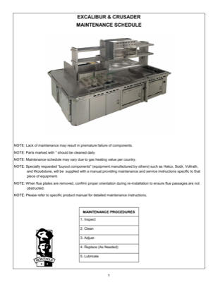 Excalibur &mdash; Maintenance Schedule &mdash; first page